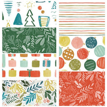 Load image into Gallery viewer, Christmas paperless towel set, ornaments, stripes, christmas trees, green and red, gifts, presents, set of 7 3-ply birdseye reusable towels, paper towel replacement, zero waste home, green cleaning, housecleaning, money saving reusable, reduce reuse recycle, reducing household waste, compostable cleaning items, washable cotton towel, thin cloth wipe