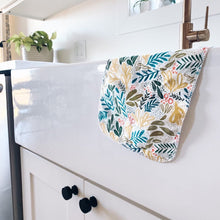 Load image into Gallery viewer, Christmas paperless towel set, ornaments, stripes, christmas trees, green and red, gifts, presents, set of 7 3-ply birdseye reusable towels, paper towel replacement, zero waste home, green cleaning, housecleaning, money saving reusable, reduce reuse recycle, reducing household waste, compostable cleaning items, washable cotton towel, thin cloth wipe