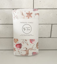Load image into Gallery viewer, Reindeer Paperless Towel, Holiday Non Paper Towel, 3ply Reusable Towel, Christmas Kitchen Towel, Hot Cocoa Cloth PaperTowel, Stocking Stuffer, gifts under 50, eco-friendly christmas, eco-friendly house cleaning, christmas paper napkin, casual paper napkin, paper towel replacement, hot chocolate paperless towel, red and tan christmas towel