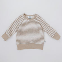 Load image into Gallery viewer, neutral striped oatmeal pullover, tan striped raglan sweatshirt, gender neutral toddler long sleeved shirt, mix and match kids clothes, small shop made in the USA