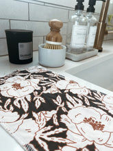 Load image into Gallery viewer, black and white poppy floral reusable paper towel replacement for ditch and switch sustainable house cleaning
