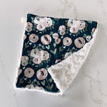 Load image into Gallery viewer, Navy and Blush Watercolor Floral Faux Fur Baby Blanket
