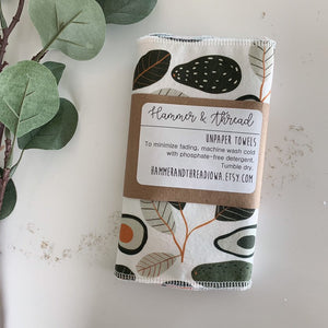 reusable eco-friendly cleaning cloths in avocado print for eco-friendly homes