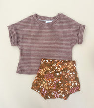 Load image into Gallery viewer, Lavender Stripe Waffle Dolman Top + Floral Bummies
