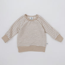 Load image into Gallery viewer, neutral striped oatmeal pullover, tan striped raglan sweatshirt, gender neutral toddler long sleeved shirt, mix and match kids clothes, small shop made in the USA

