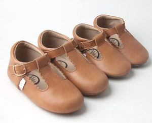 Premium Leather Desert Sand T-Bar Shoes