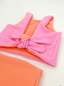 Neon Two-Piece Swimsuit with Reversible Top and Reversible Bottoms