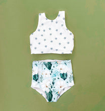 Load image into Gallery viewer, Tropics +Stars Two-Piece Swimsuit with Reversible Top and Reversible Bottoms
