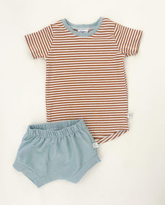 Camel Striped Tee + Mineral Textured Shorties